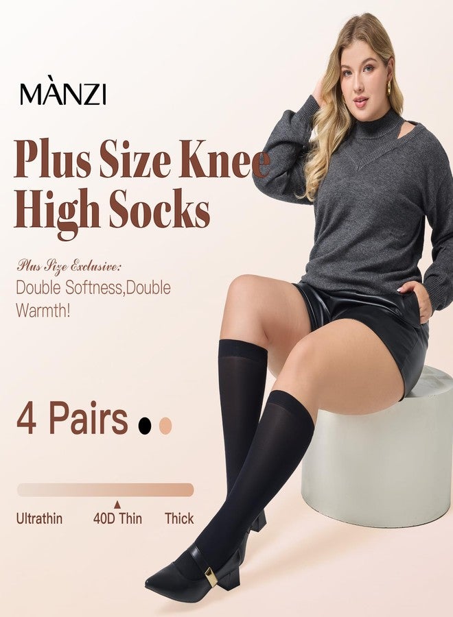 MANZI Plus Size Knee High Socks for Women Nylon Trouser Socks Women 40 Denier Semi Opaque Knee High Stockings(Black,3XL-4XL) - Image 2